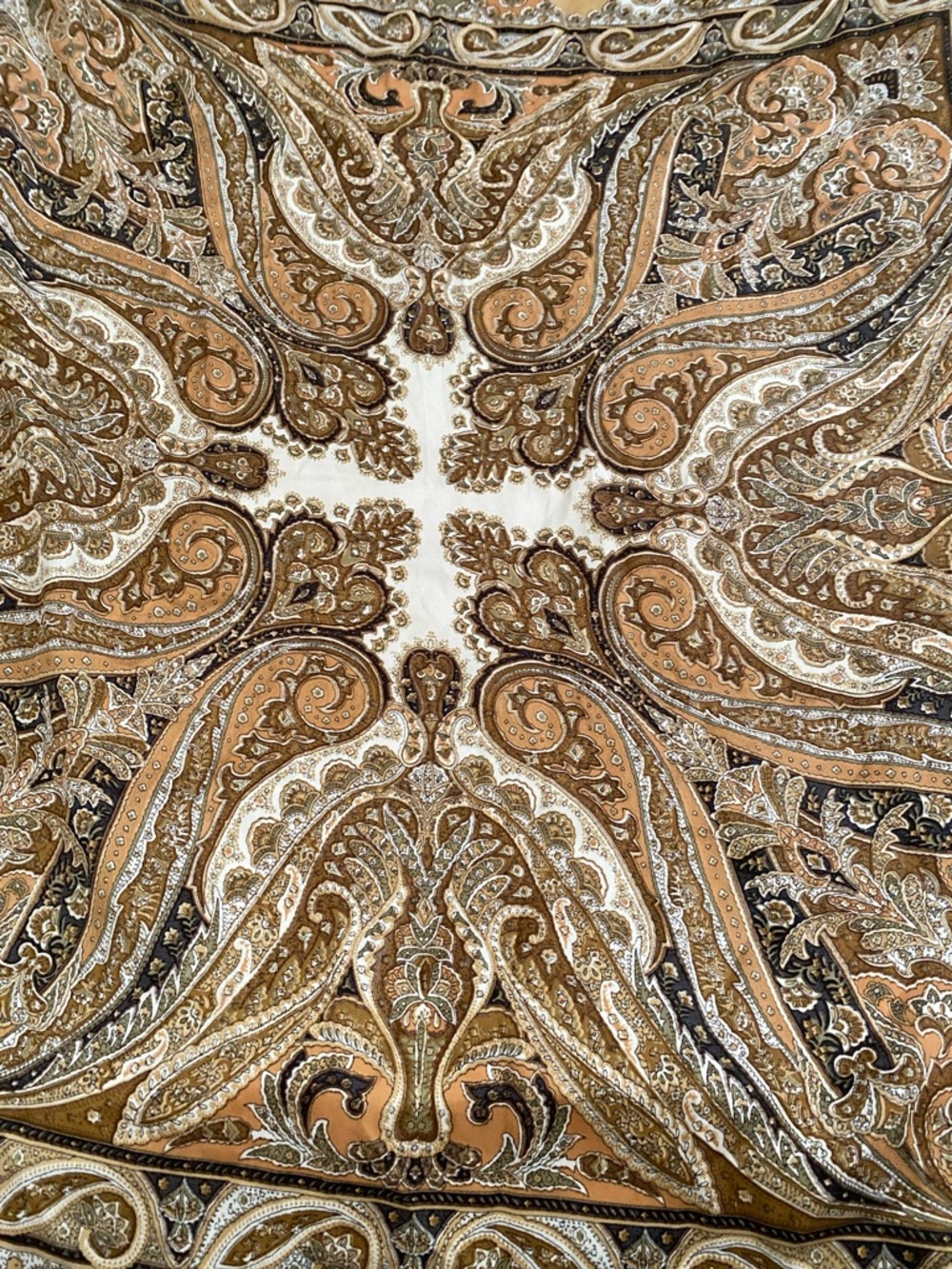Neutral Paisley Square Scarf - Elegant Beige & Brown - Picture 2 of 3